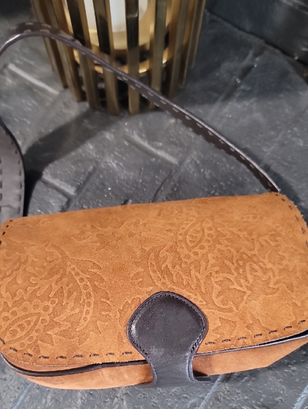 Vintage The Limited Suede Embossed Saddle Bag - Tan - Picture 2 of 8